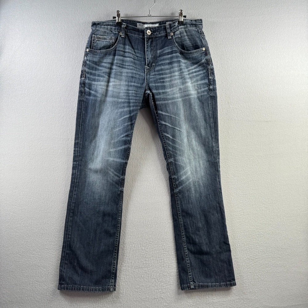 Buckle BKE Jeans Mens 34R (Fits 35x31) Blue Denim Derek Straight Leg SEE DETAILS